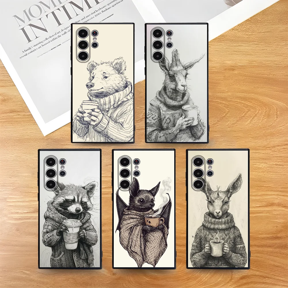 

Cute cartoon animal sketch Phone Case For Samsung Galaxy S25 S24 S22 S23 Ultra S21 S20 Plus 5G Frosted Non-Slip Full Cover Case
