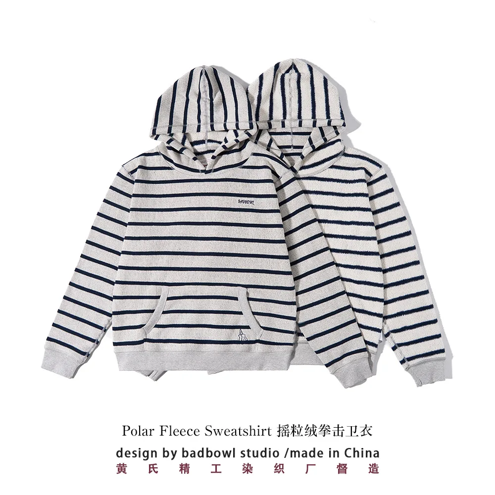 

Новый зимний оригинальный шерстяной свитер с капюшоном для мужчин 2026 года, американский ретро-свитер в полоску, свободный крой, парная толстовка, с эффектом потертости