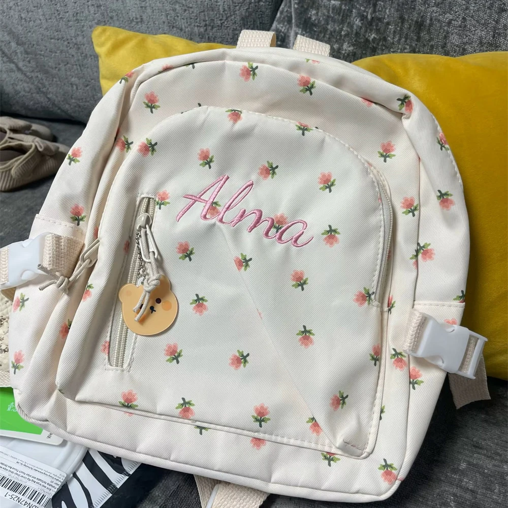 

Custom Name Girls Floral Backpack Schoolbag Personalized Embroidered Name Outgoing Travelling Backpack Birthday Gift Backpacks