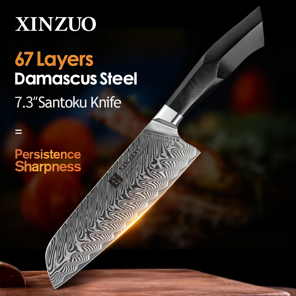 XINZUO 7,3-дюймовый нож Santoku VG10, эргономичная ручка из дамасской стали, новые кухонные ножи, острый нож, нож для мяса