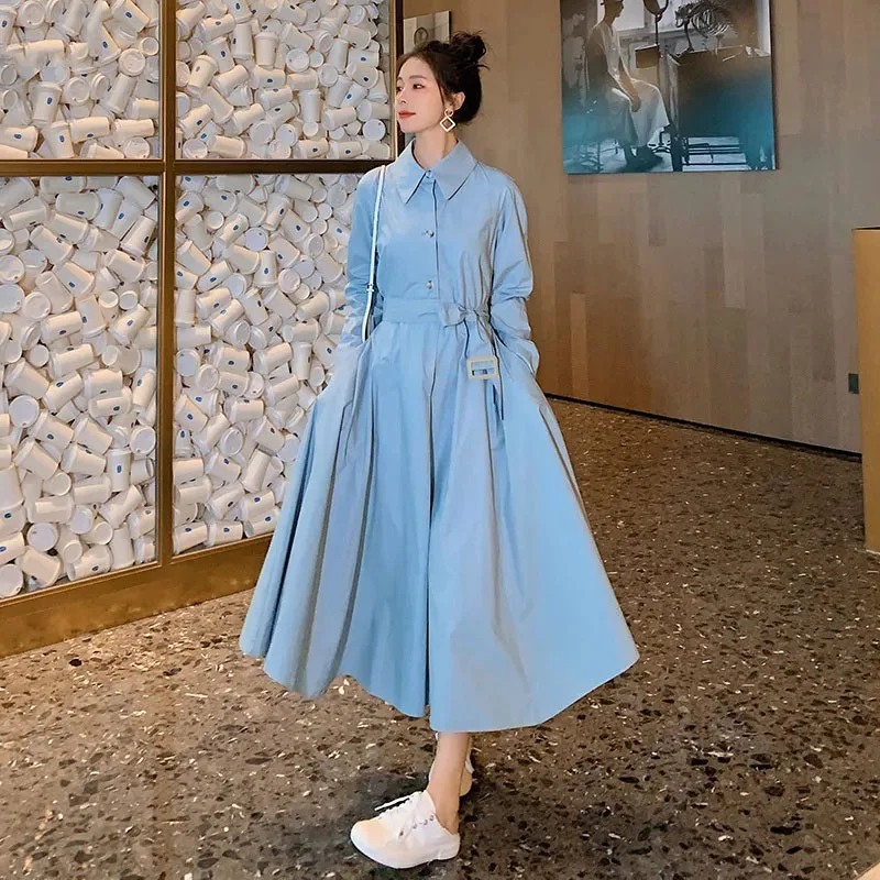 Mulheres cor combinando vestido 2025 outono manga longa camisa elegante primavera longo a linha vestido casual estilo de rua vestidos mujer 123