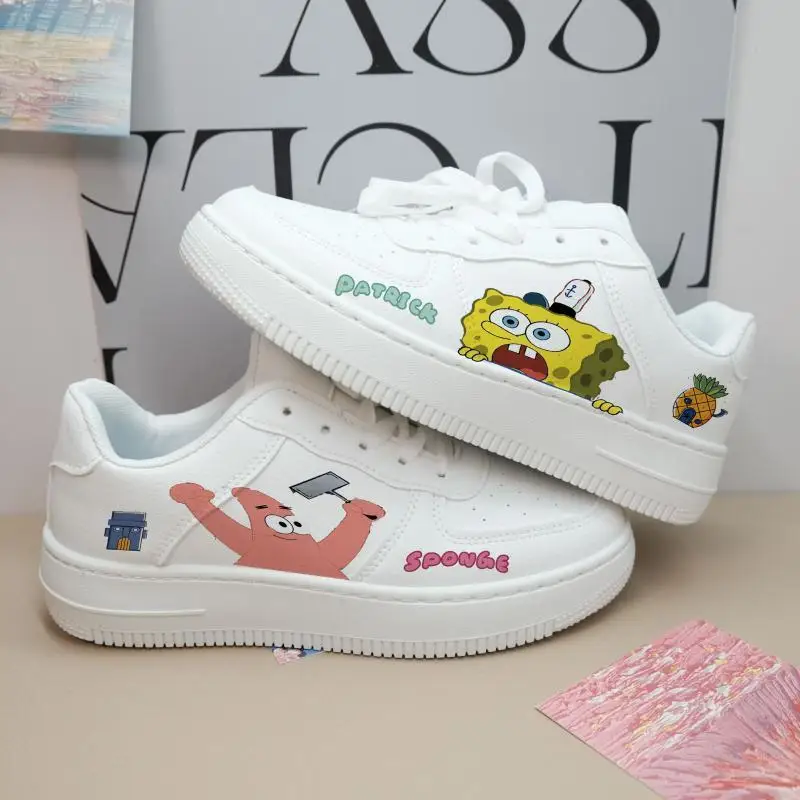 2024 Spring New SpongeBob SquarePants plus size colorful Small White With Thick Soles Low Top Board gril women Shoes