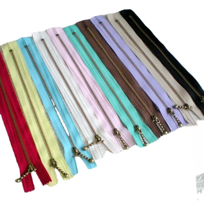 20 stks/partij # 3 20 cm Vintage Metalen Rits Brons Close End Bag Decoratieve Drop Puller Off Wit Rood Blauw Koffie Naaiaccessoires