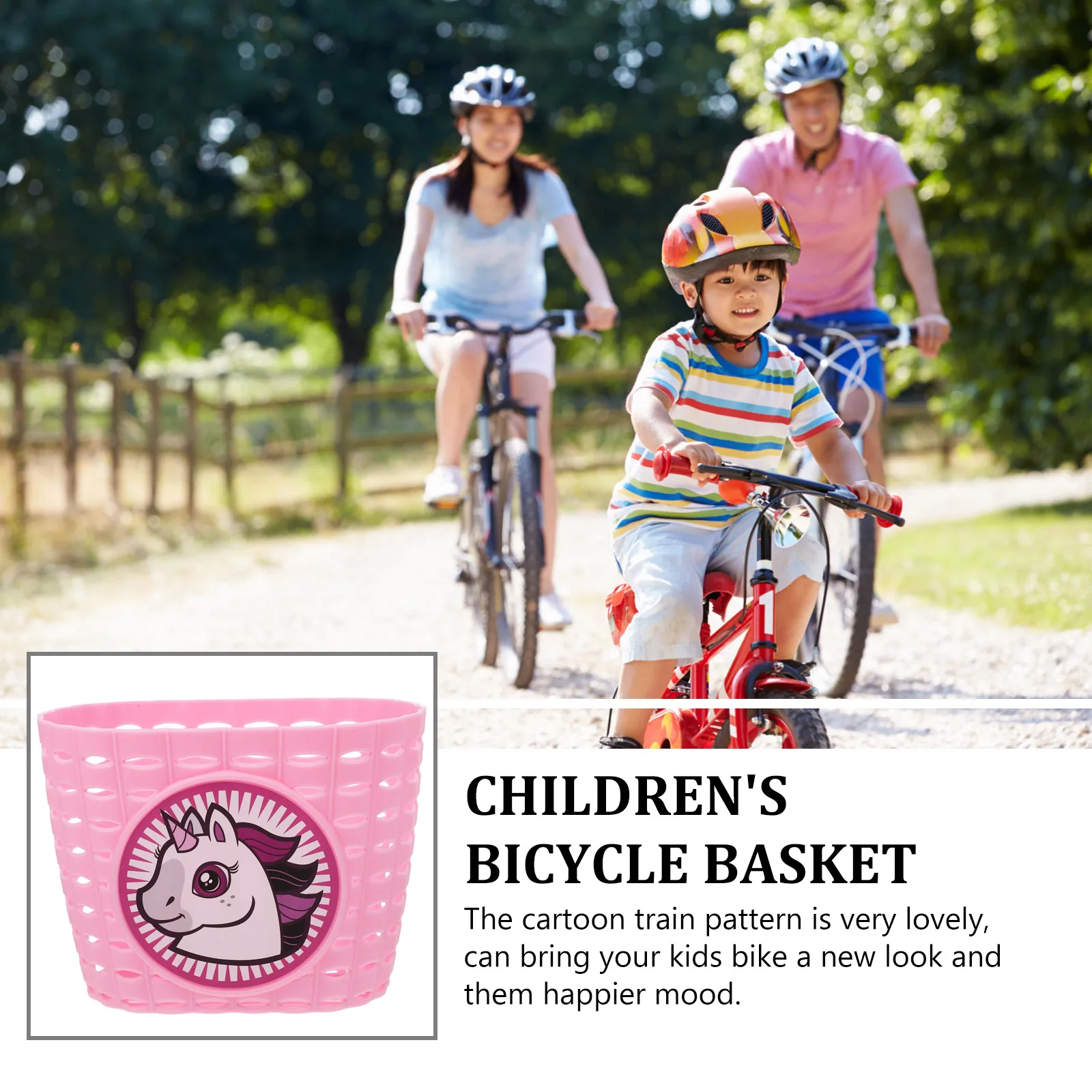 

1pcs Adorable Kids Bike Front Basket Plastic Scooter Basket For Children'S Bicycle Storage Cute Cartoon Train Design Lightweight