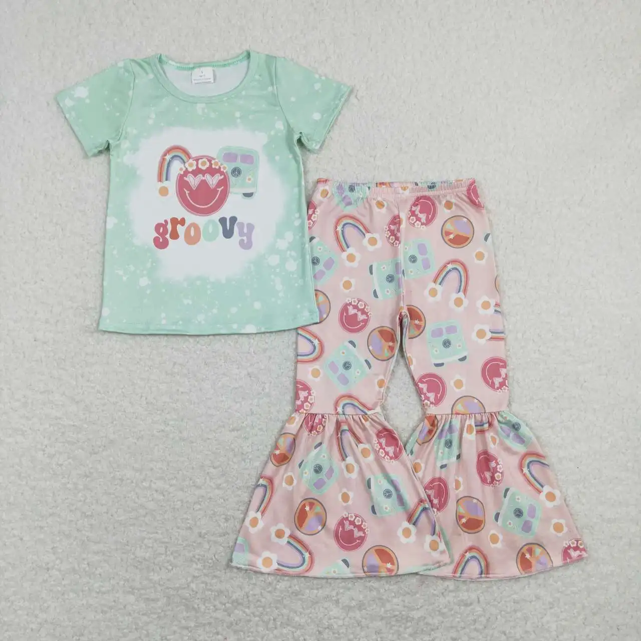 2024  girls clothing daisy Love Rainbow print suit bell bottoms girls baby clothing