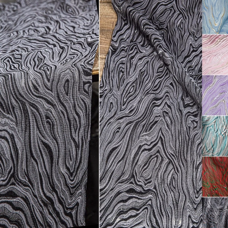 

Deep Blue Sea Gold Wire Pleated Jacquard Fabric for Jacket Suit Clothing Designer Fabrics By The Yard Cloth Diy Sewing