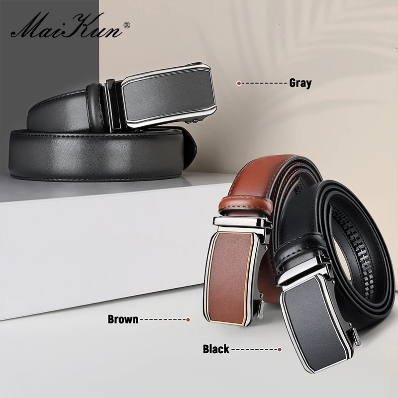 Picture 3: Maikun Leather Ratchet Belt For Men Click Leather Belt Adjustable Buckle Trim To Fit Black Brown