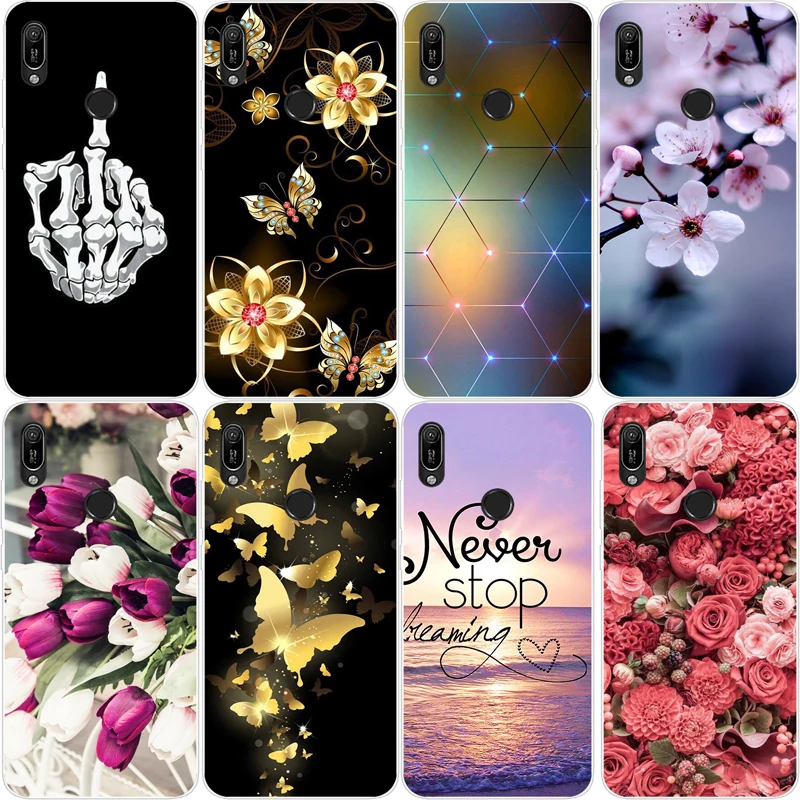 For Huawei Y6 2019 Case Huawei Y6s 2019 Capas Transparent Soft TPU Silicone Bumper Coque HuaweiY6 Y6S 2019 Flowers Painting Case