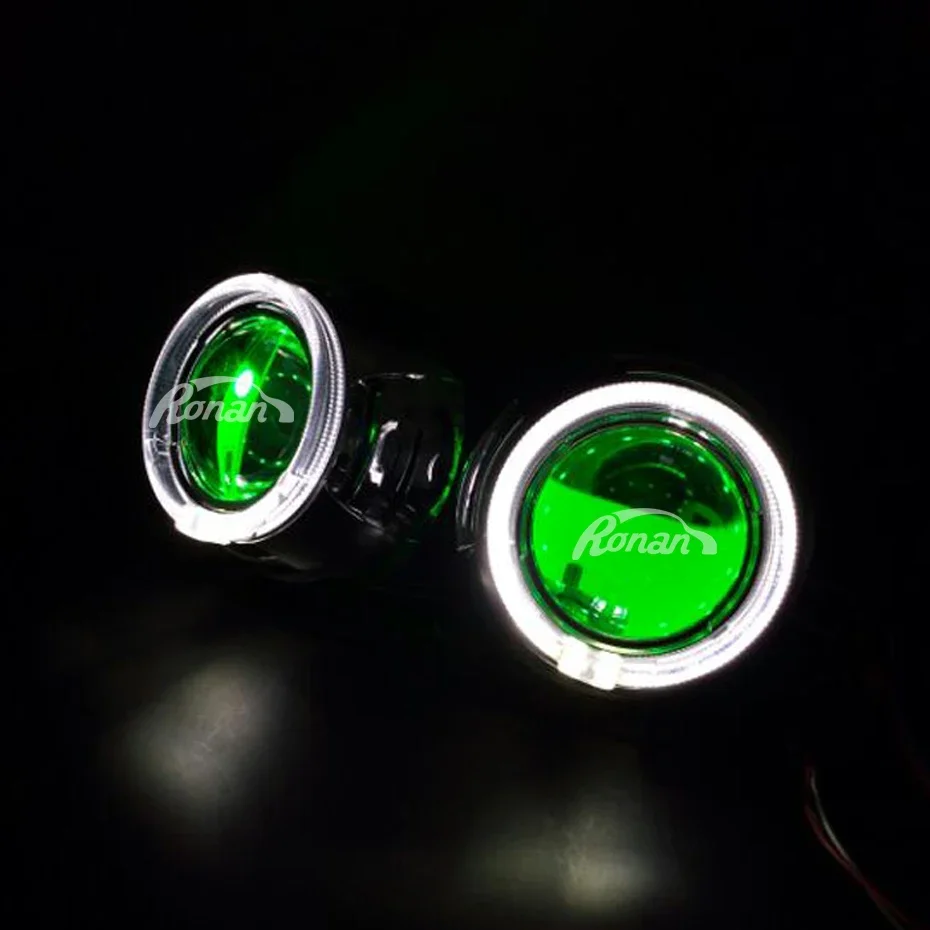Ronan 3.0\'\' Pro Metal Lens Headlight Bi-Xenon Retrofit Projector Colorful Devil LED Angel Eyes Upgrade H4 H7 Headlight Using H1