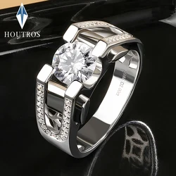 Houtros 1ct/2ct D Color Moissanite Wedding Band For Men 925 Sterling Silver Sparkling Diamond Rings Luxury Jewelry Certifited