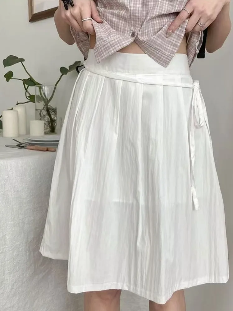 

Летняя женская юбка миди А-силуэта 2026 года с высокой талией, плиссированная, стройнящая, для невысоких, в корейском стиле, для повседневной носки, стандартный крой, из других материалов