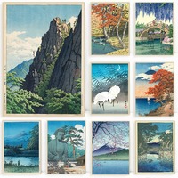 Retro Japan Kawase Hasui Canvas Print Ukiyo-e Mount Fuji Cherry Blossom Landscape Wall Art Poster for Living Room Home Decor