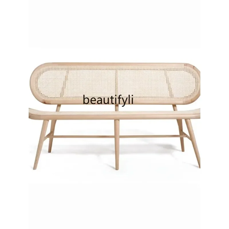 Nordic Solid Wood Double Rattan Chair Hotel Homestay Designer Rattan Sofa Stool Log Leisure Backrest Bench Chair living room