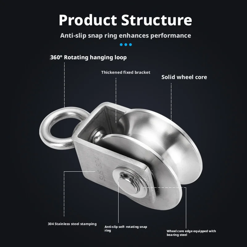 1pc U Type Swivel Pulley Detachable 304 Stainless Steel Duplex Bearing Pulley Block for Lifting Heavy Duty Traction Wheel