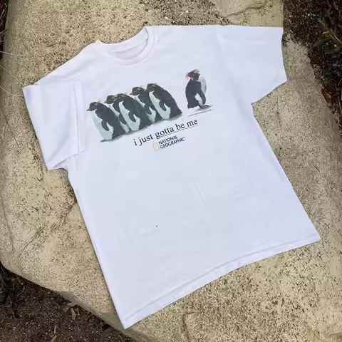 I Just Gotta Be Me Funny Penguin T Shirt for Men Oversized Cotton Funny T-shirt Round Neck Tees Women Short Sleeve Y2k Tops