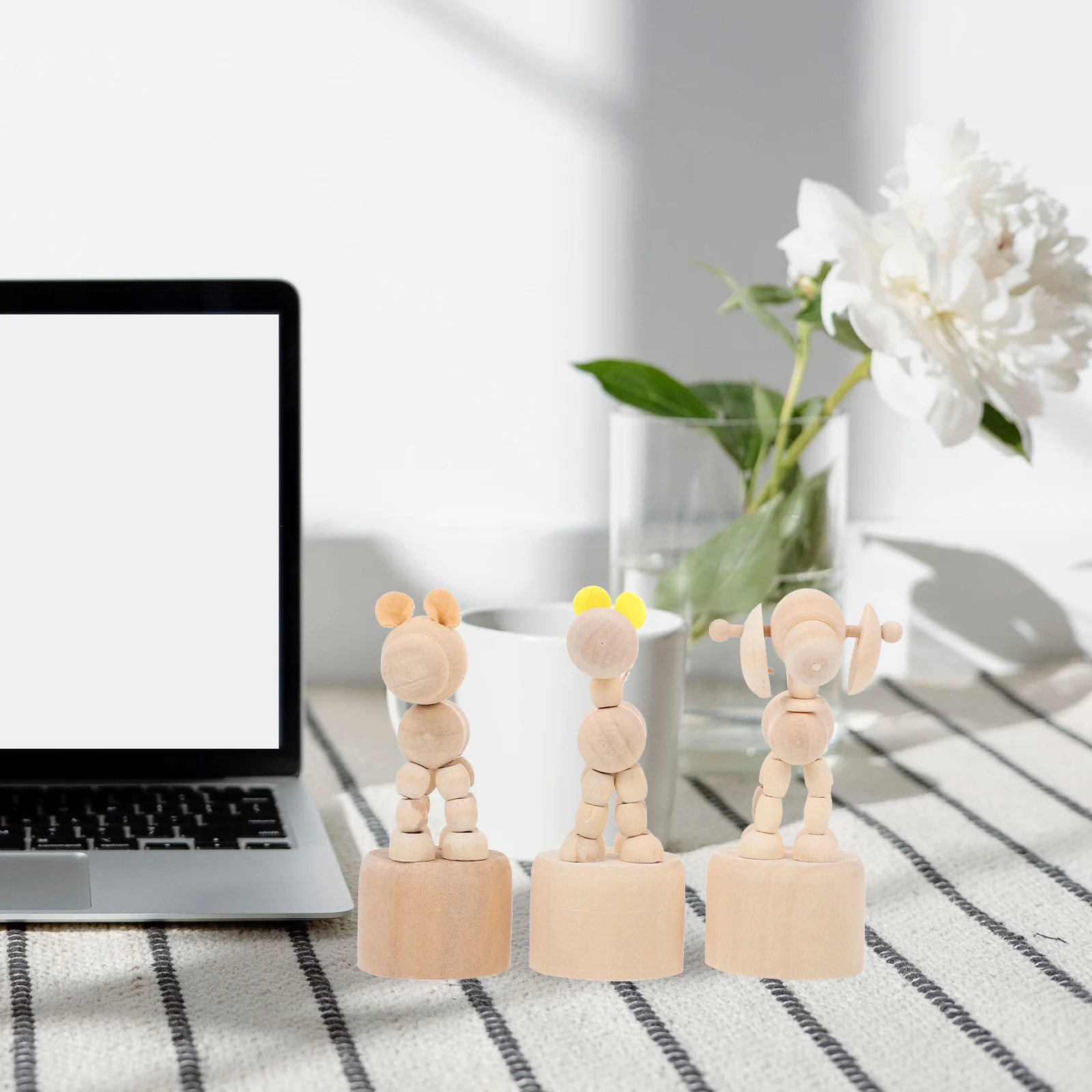 3개입 나무 개 모양 장식품 미완성 DIY 핸드 페인팅 공예 장식 창의적인 어린이 책상 장식품