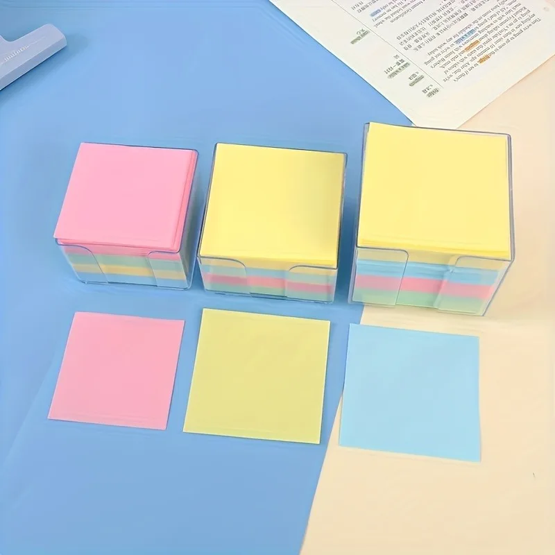500個のマカロン付箋 - アクリルボックス色紙テープ、7.62x7.62cm、手にくっつかない、オフィス/家庭の整理に最適