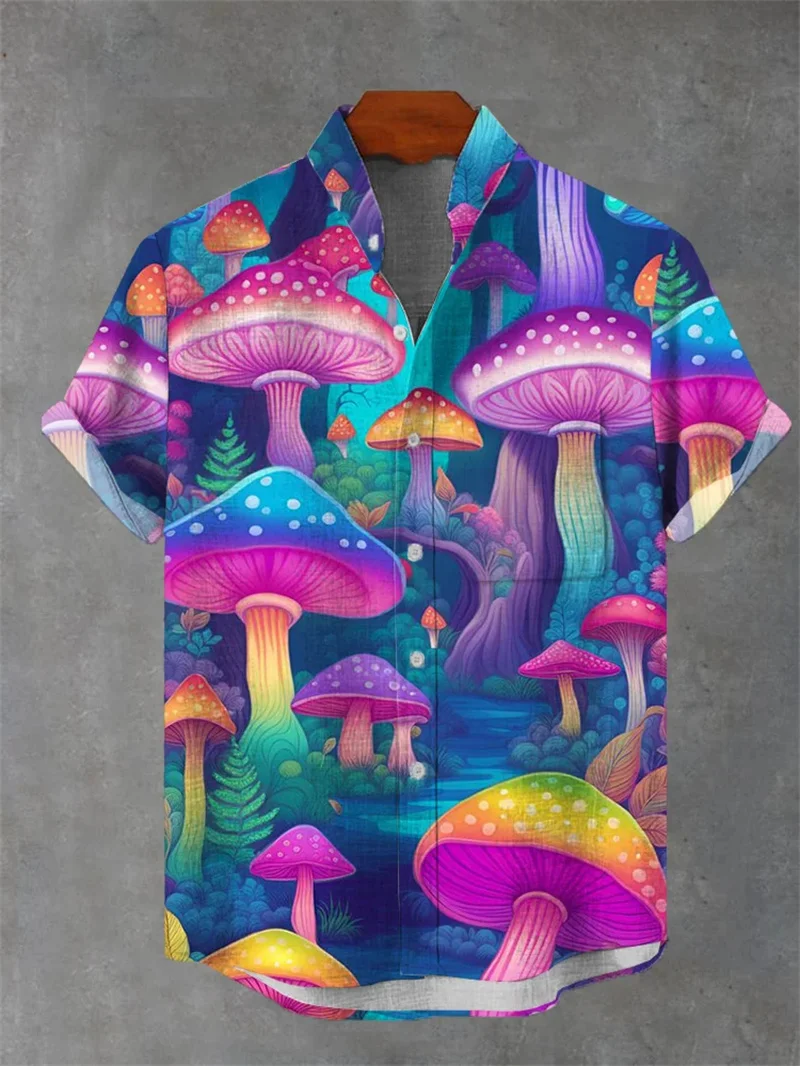 Men's Short sleeved Shirt, Hawaiian Passionate Samba 3D Printed Beach Ring, Breathable Fashion Collar, Summer
