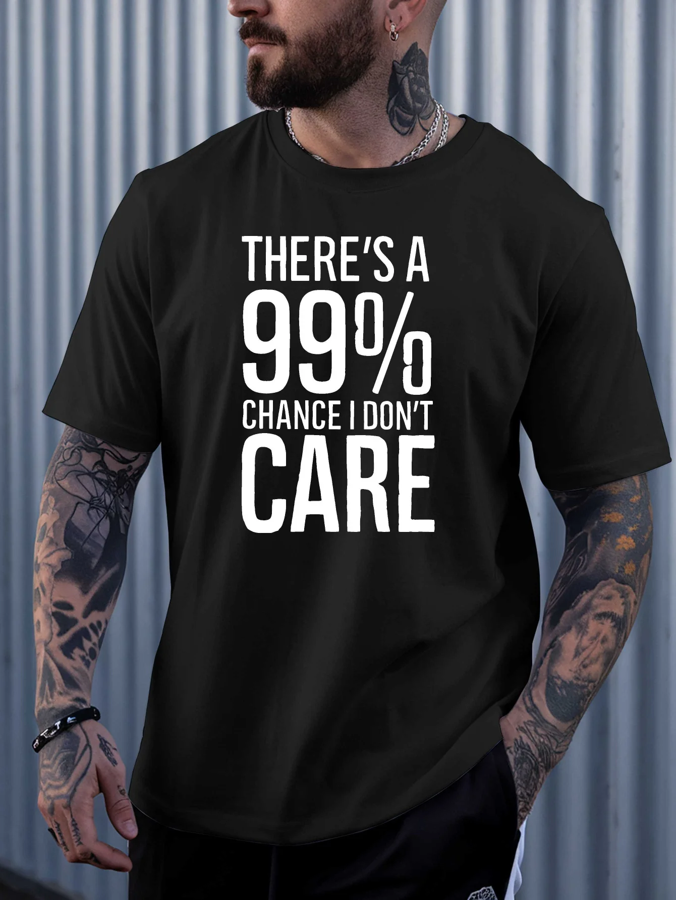 Men Short Sleeve Crew Neck T Shirt 99 Percent Chance I Don't Care Sarcastic Slogan Print Casual Cotton Streetwear Daily Wear Tee