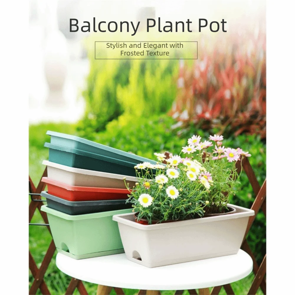 3Pcs Resin Rectangular Planter Breathable Large Water Absorbent Plant Pot Drainage Hole with Base Self-Watering Flower Pot