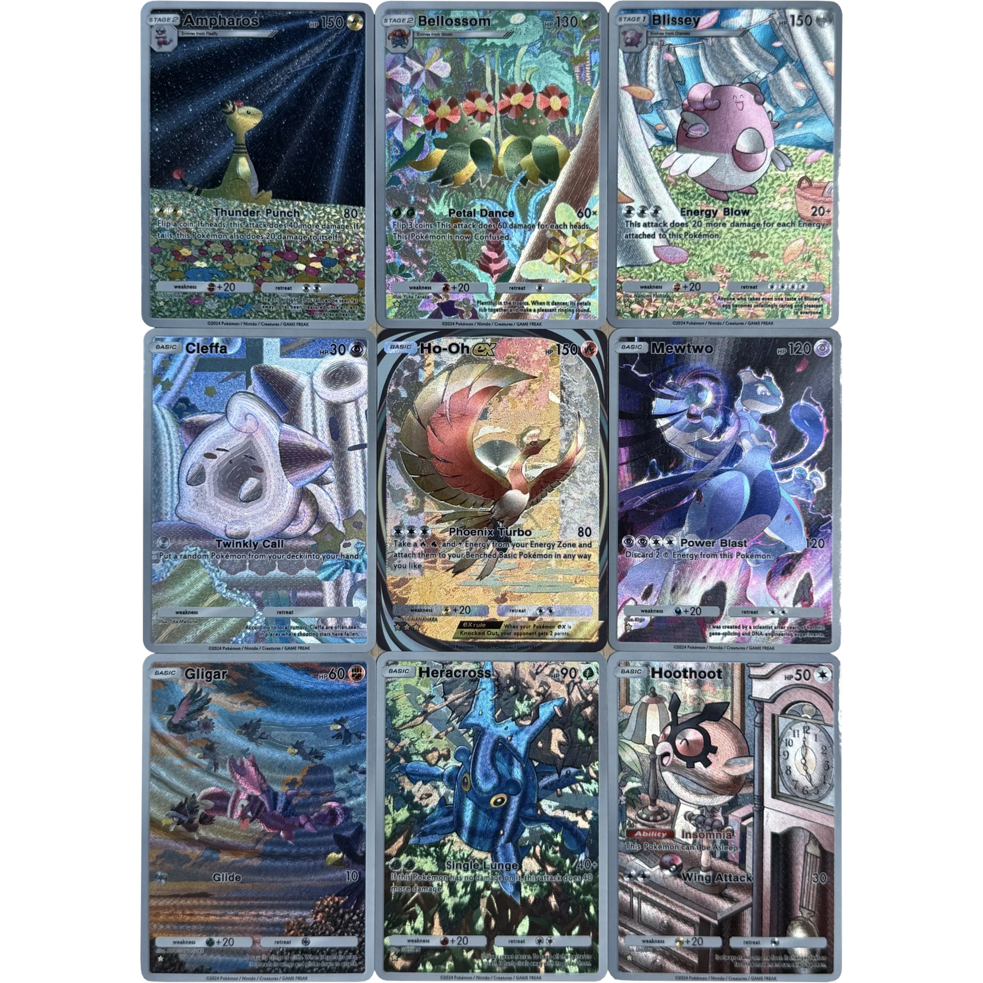 9 قطعة/المجموعة Ptcg Ho-Oh Mewtwo Clefairy Ampharos POCKET سلسلة الإنجليزية الملمس بطاقة فلاش لعبة كلاسيكية أنيمي جمع بطاقات لعبة #1