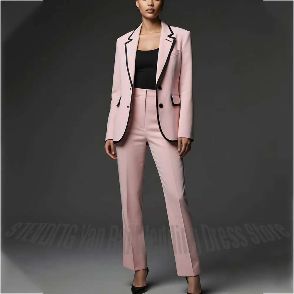 

Slim Fit Women Suit 2 Pieces Notched Lapel Formal Suits With Sleeves Single Breasted Office Work Pants Set Female Outfit