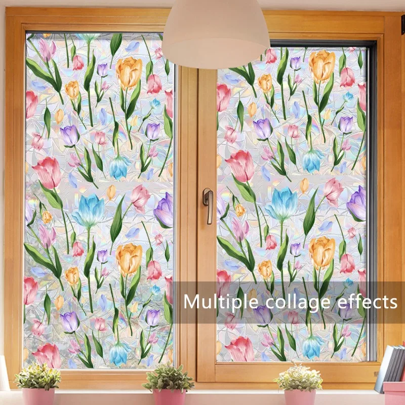 Cartoon Colorful Tulip Glass Double-sided Visual Wall Sticker Home Decoration Wall Sticker Self-adhesive Window Sticker