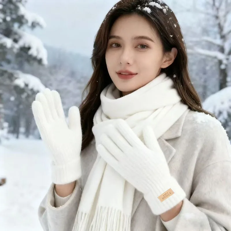 مجموعة هدايا شتوية مريحة - قفازات تعمل باللمس ووشاح من الكشمير المقلد، مجموعة دافئة للجنسين له #2