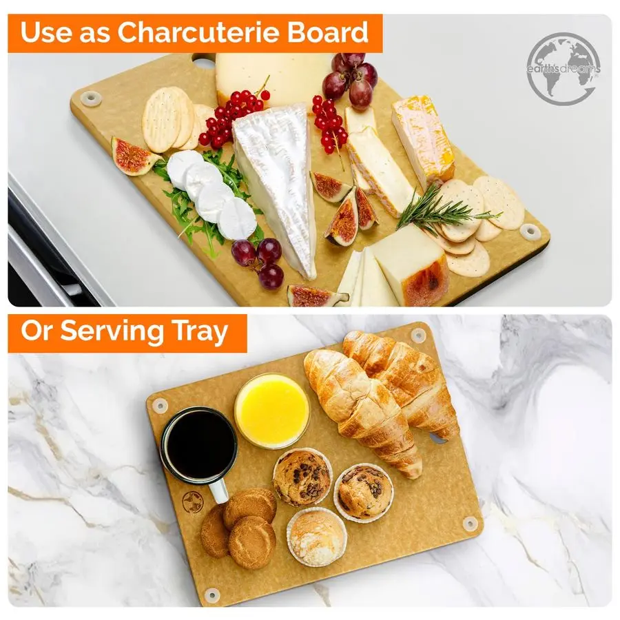 ドリームズ ウッド カッティングボードセット 3ピース 小、大、特大 シャルキュトリボード、プラスチック製ではない、無毒、頑丈、食器洗い機対応