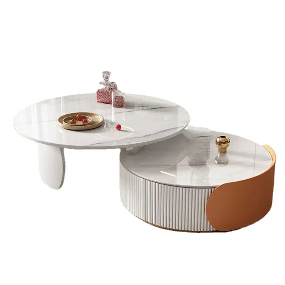 

New Light Luxury Round Coffee Table Combination Retractable End Table Combination Simple Modern Household Small Apartment Type