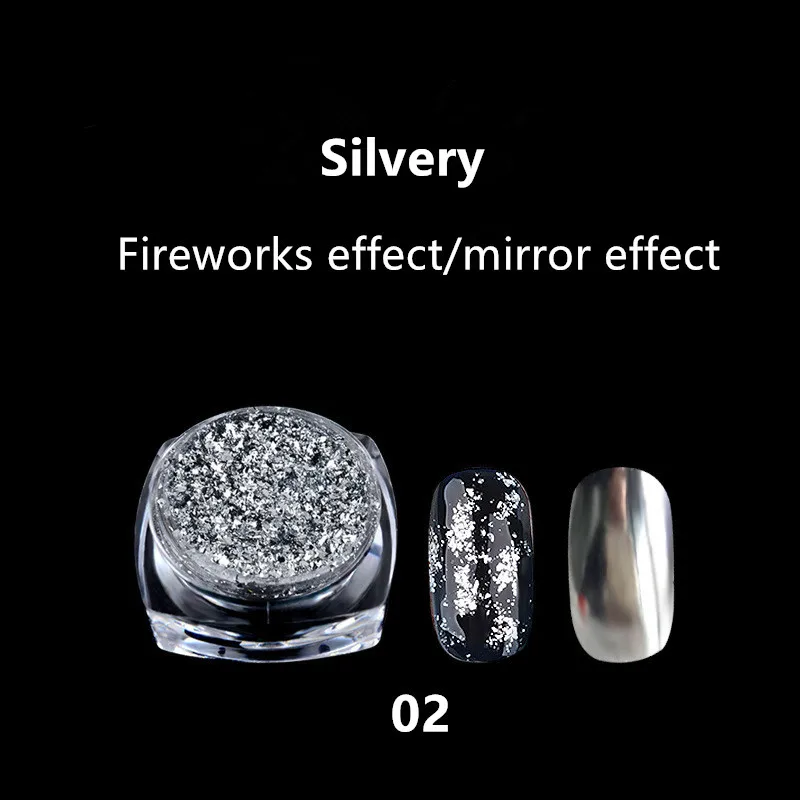 1 個のゴールデンとシルバーのマジックミラーパウダー、金箔パウダー、ネイルアートグリッター