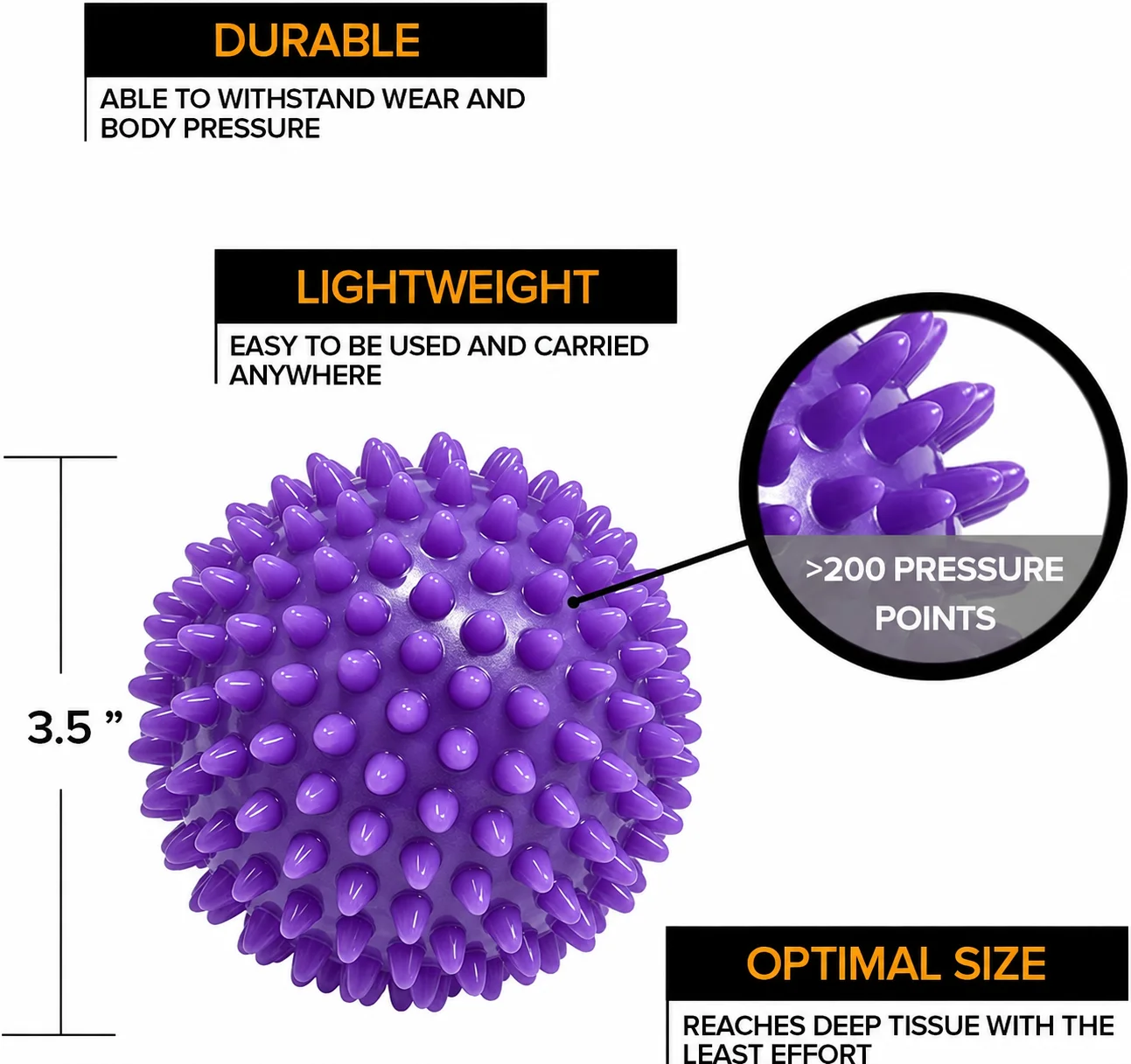 9cm Spiky Massage Ball, Hand Foot Waist Back Relax, Yoga Use, Plantar Fasciitis Relief & Acupoint Massage