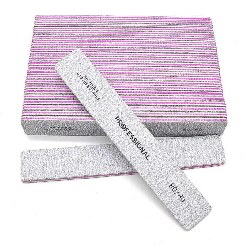 25/50PCS Square Nail Files Grit   80 100 180 Double Side 7*1.1in Sanding Buffer Block Set Grey For UV Polish Pedicure Manicure