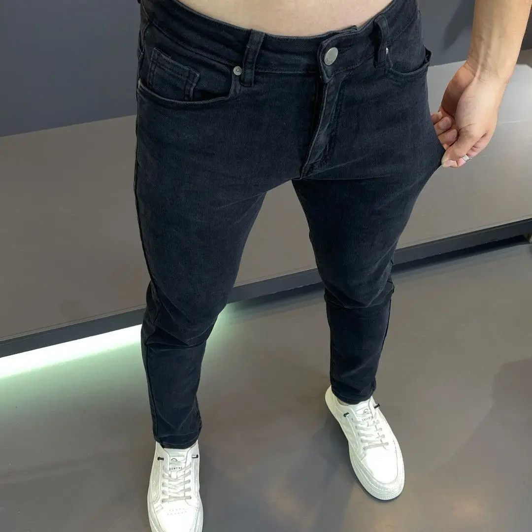 

Luxury Brand Fashion Korean 2025 New Elastic Slim-fitting Small Feet Black Trousers Men's Clothing Man Clothes Cargo Pants Men
