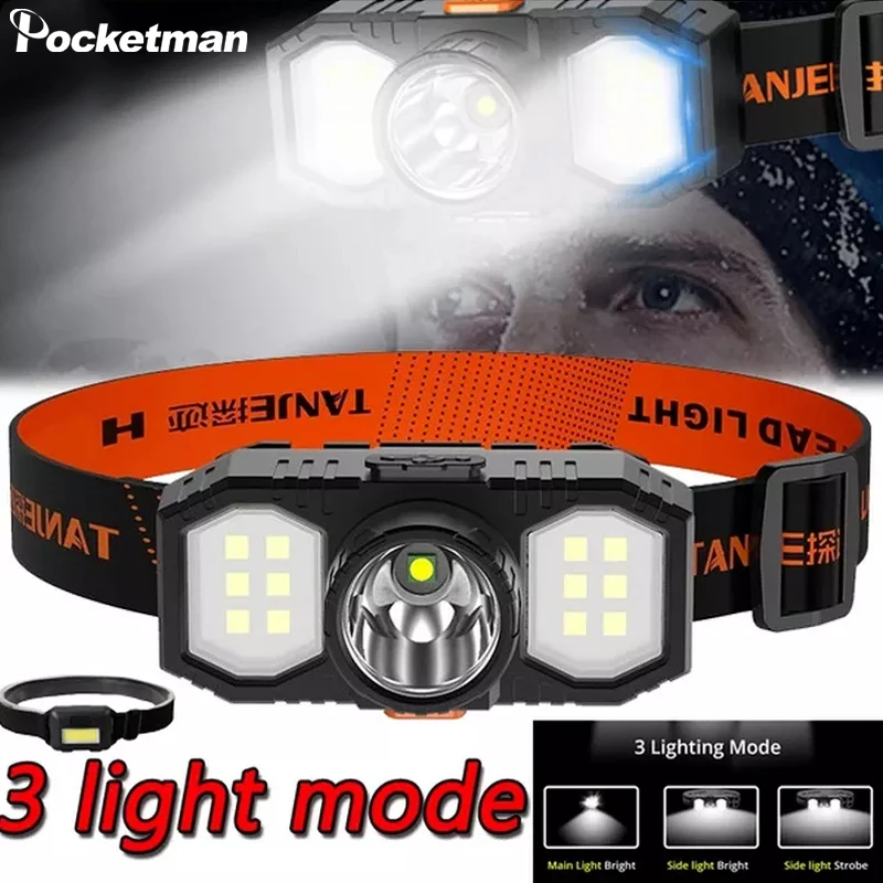 Potężny lampa czołowa LED COB 3 tryby oświetlenia wodoodporny reflektor Super Bright Camping lampa czołowa Head latarka