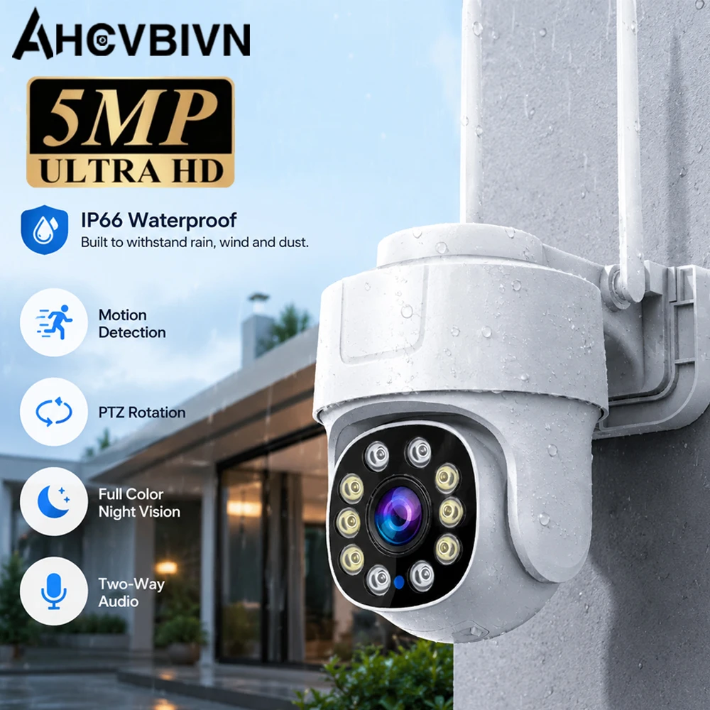 Clearance Low Price 5MP WiFi PTZ Outdoor Camera Auto Tracking Color Night Vision Two Way Audio Waterproof Security CCTV Camera