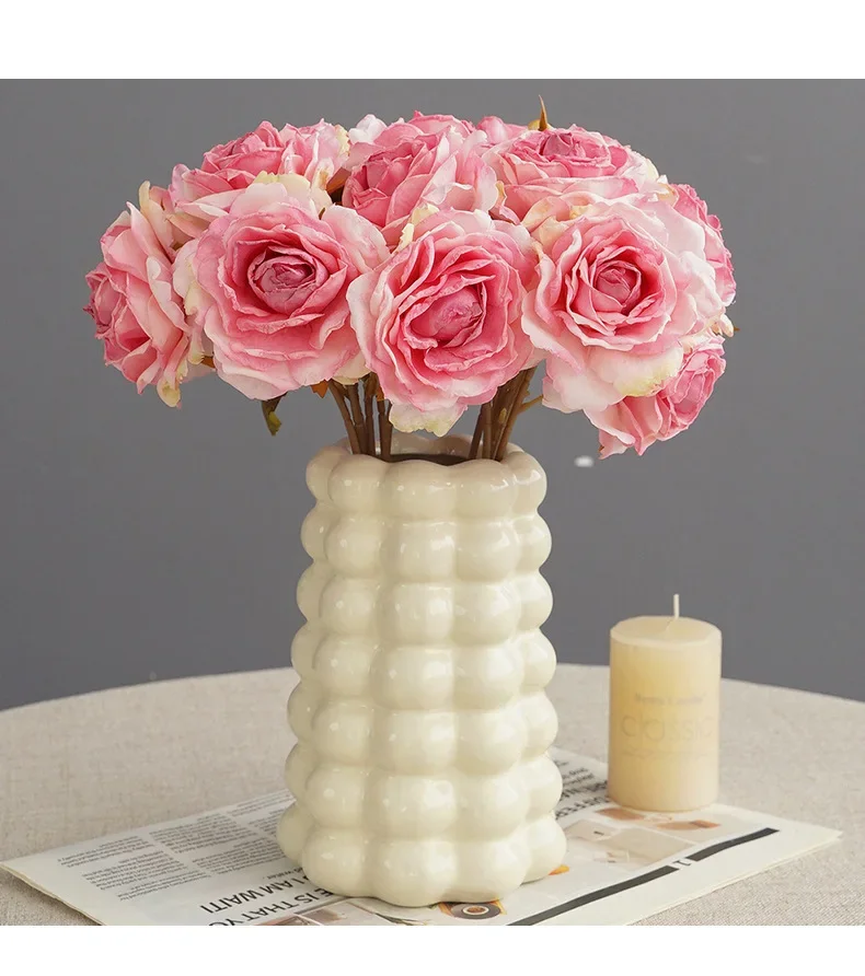 4/5 Stück Simulierte Französische Rosen-Bouquets, Seiden-Kunstblumen für Auditorium-Dekoration, Künstliche Rosen mit Verbrannten Kanten, Weiße Blumen für Café-Dekor – Detail 7