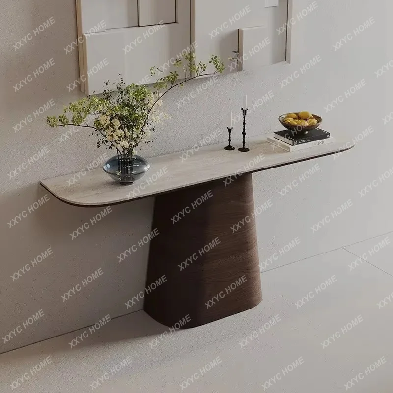 XX Medieval Style Travertine Rock Slab Entrance Table, Living Room Corridor, Aisle, Entrance Platform, Solid Wood