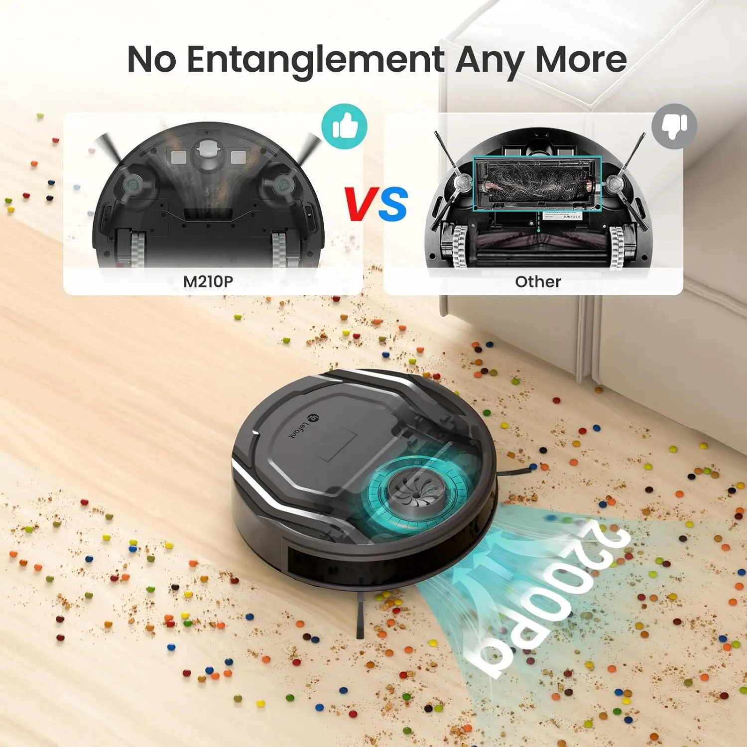 M210Pro Robot Vacuum Cleaner,Strong Suction,120 Mins Run Time,Wi-Fi Connected,Scheduled Cleaning,Compatible with Alexa