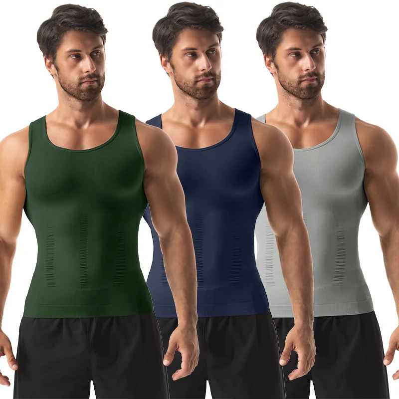 Men's Tight Vest Solid Leisure Sports Fitness High Stretch Running Tank Top Round Neck Sleeveless T-Shirt Can Be Built Inside image 3