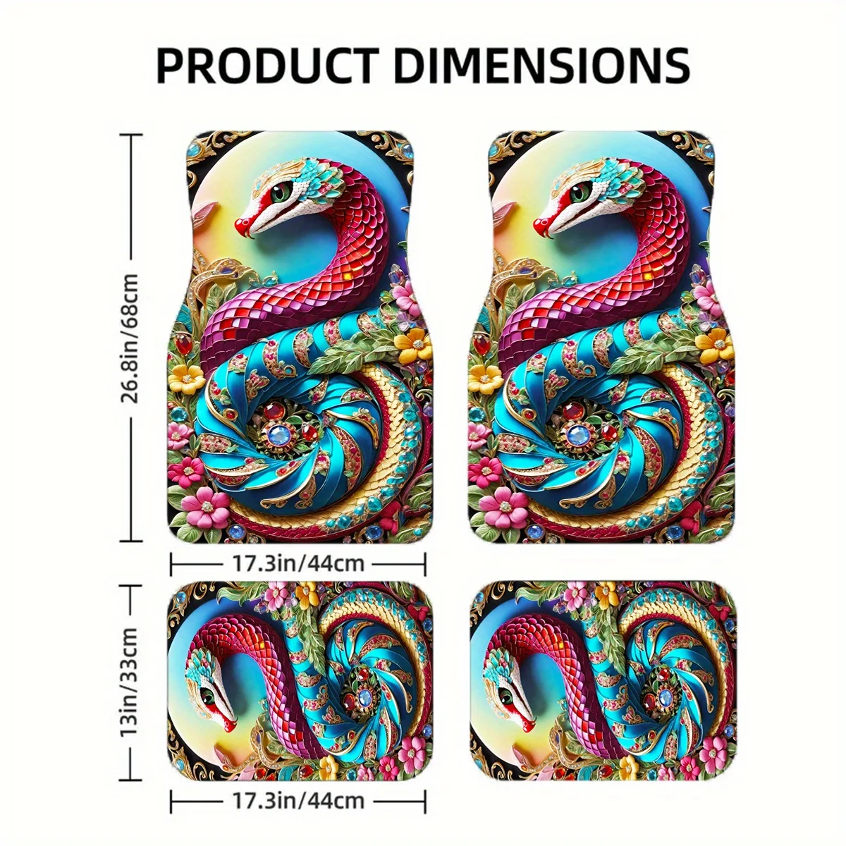 Colorful Snake Pattern Car Mats: 1pc/2pcs/4pcs, Universal Fit, Comfortable & Durable, Suitable For Most Car Seats, Interior Prot