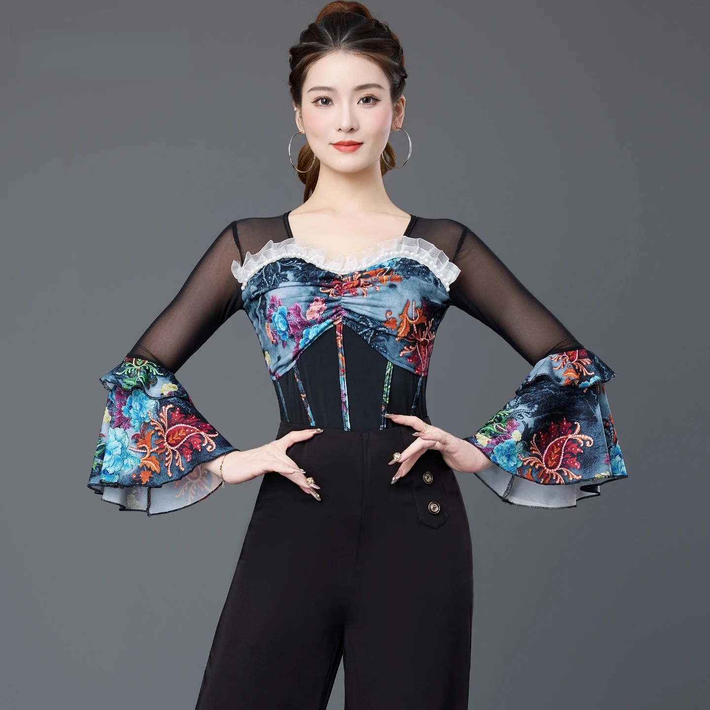 فستان الرقص الحديث البدلة أعلى بذلة أعلى فستان الرقص القياسي الوطني ممارسة الملابس أداء جديد أزياء الرقص اللاتينية #2