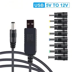 5V to 12V Cable Boost Converter with Eight Connectors, Suitable for WiFi Routers, Modems, Fans, and Speakers