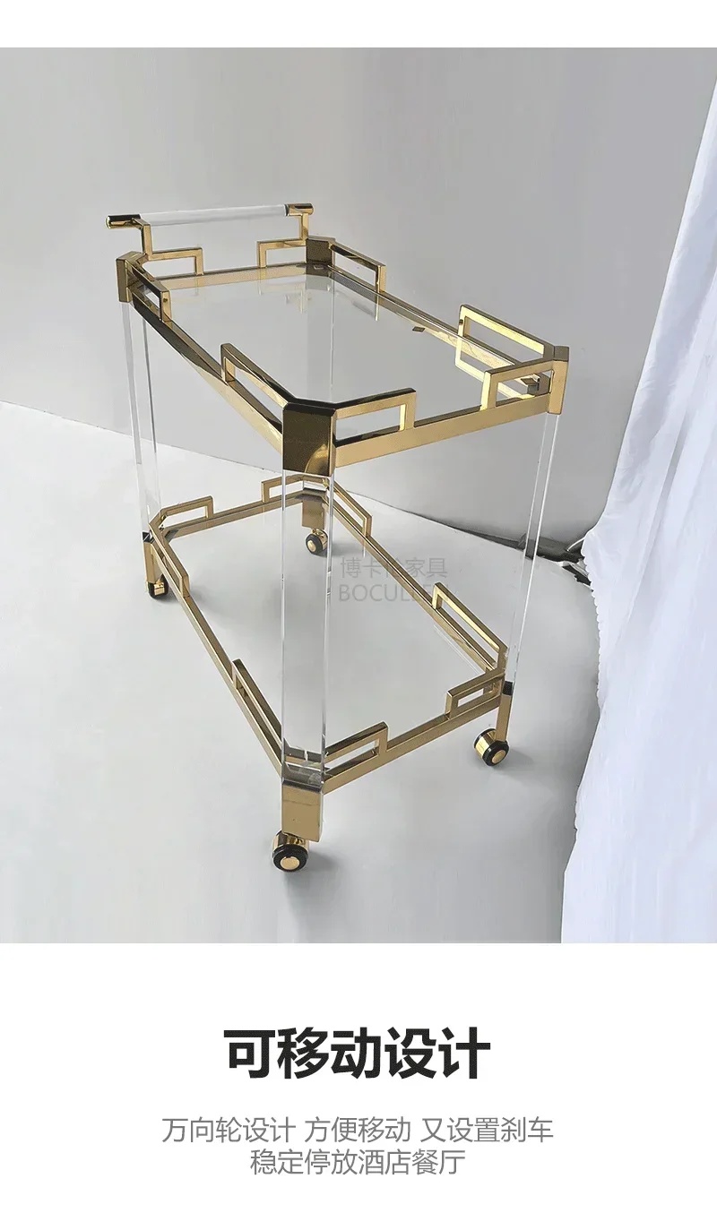 Mobile trolley High-end, gold stainless steel dining cart Acrylic vegetable truck