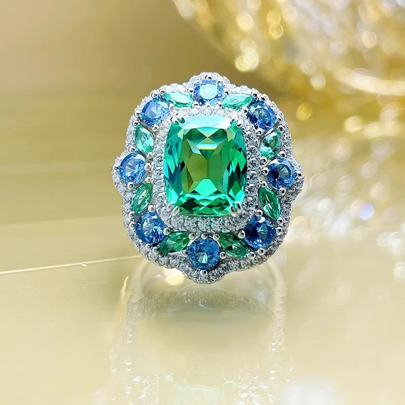 Damen Retro-Stil Zirkonia-Ring-Set mit Smaragd-Ohrringen und Anhänger-Halskette Modisches Accessoire Schmuck – Detail 9