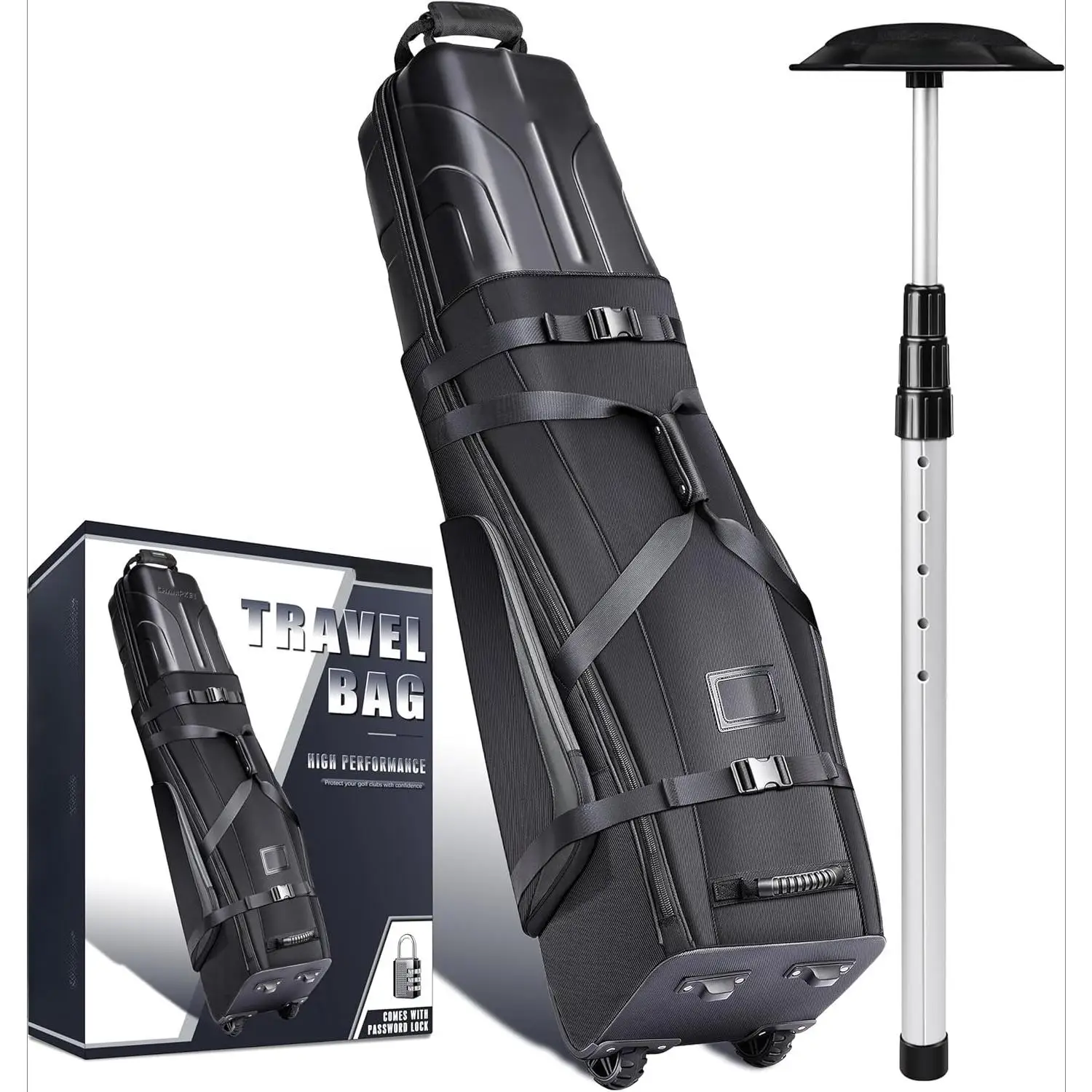 비밀번호 잠금 장치가 있는 항공사용 전문 골프 여행 가방 - 지지대와 대형 바퀴가 있는 하드 케이스 골프 여행 가방