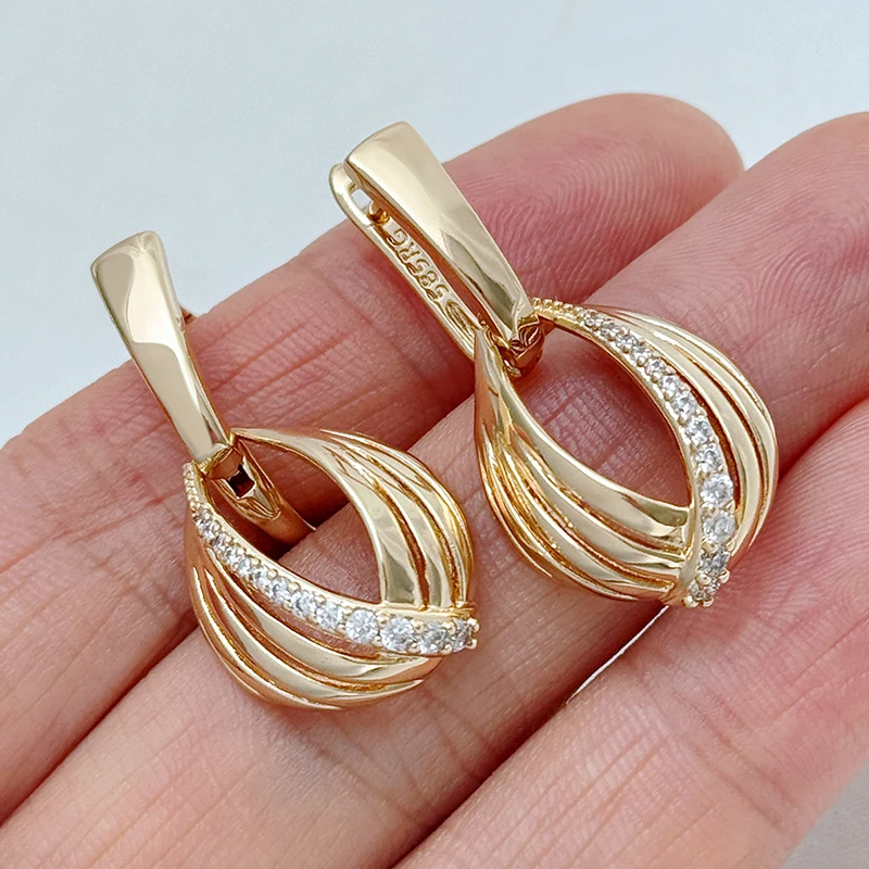Kinel Heiße Mode Glänzend Tropfen Ohrring für Frauen Ungewöhnliche Geometrie Hohl 585 Rose Gold Farbe Ethnische Braut Täglichen Edlen Schmuck