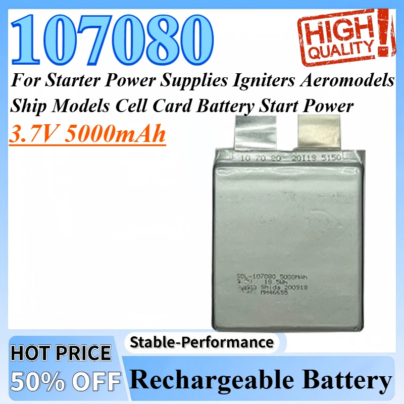

3.7V 5000mAh 35-70C 107080 Battery For Starter Power Supplies Igniters Aeromodels Ship Models Cell Card Battery Start Power