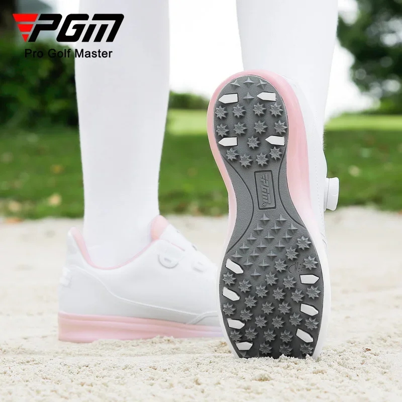 PGM-Sapatos de golfe de microfibra impermeáveis para mulheres, calçados esportivos antiderrapantes, botão giratório, gradiente