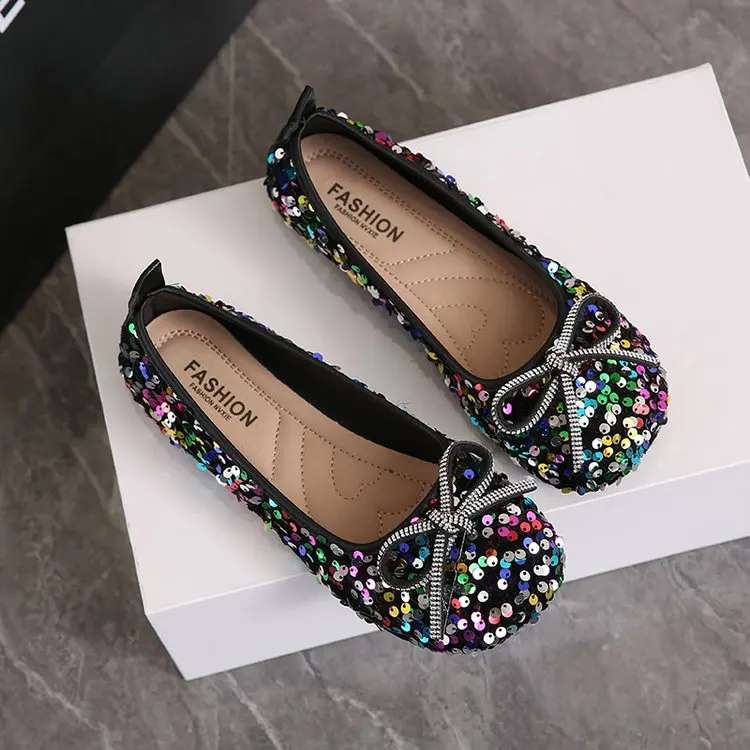 2026 Damen Glitzer-Ballerinas Lässige Gehschuhe Frühling Neu Runde Zehenkappe Schleife Modische Marken-Kleiderschuhe Zapatillas Mujer – Detail 1